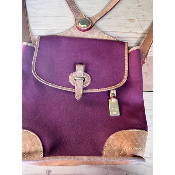 Dooney & Bourke AWL Crossbody Bag Burgundy Purple Leather Trim USA Vintage 11x9 main image 11